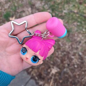 Lol Surprise Keychain Purple Hair Bow Blue Eyes Kawaii Star Bottle Charm OOAK